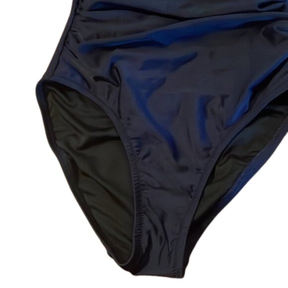 J Crew Ruffle V-Neck Ruched One Piece Swimsuit  Size 4 Navy Blue new nwt - Picture 7 of 9